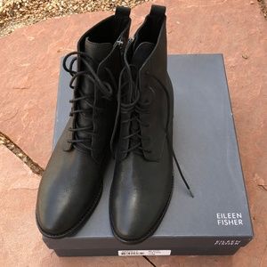 NIB Eileen Fisher Lace Up Leather Boots Size 11